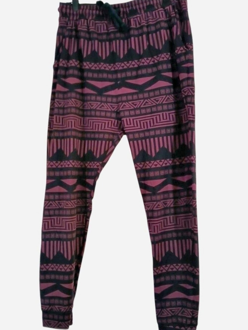 H&M Burgundy Black Pull On Aztec Tribal Joggers Sweatpants Medium